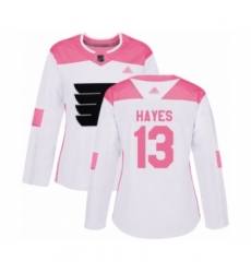 Women's Philadelphia Flyers #13 Kevin Hayes Authentic White Pink Fashion Hockey Jersey