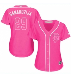 Women's Majestic San Francisco Giants #29 Jeff Samardzija Authentic Pink Fashion Cool Base MLB Jersey
