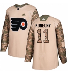 Men's Adidas Philadelphia Flyers #11 Travis Konecny Authentic Camo Veterans Day Practice NHL Jersey