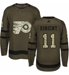 Men's Adidas Philadelphia Flyers #11 Travis Konecny Authentic Green Salute to Service NHL Jersey