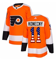 Men's Adidas Philadelphia Flyers #11 Travis Konecny Authentic Orange USA Flag Fashion NHL Jersey