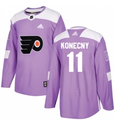 Men's Adidas Philadelphia Flyers #11 Travis Konecny Authentic Purple Fights Cancer Practice NHL Jersey