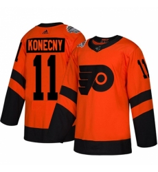 Men's Adidas Philadelphia Flyers #11 Travis Konecny Orange Authentic 2019 Stadium Series Stitched NHL Jersey