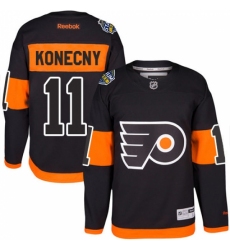 Men's Reebok Philadelphia Flyers #11 Travis Konecny Authentic Black 2017 Stadium Series NHL Jersey