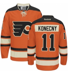 Men's Reebok Philadelphia Flyers #11 Travis Konecny Premier Orange New Third NHL Jersey