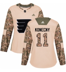 Women's Adidas Philadelphia Flyers #11 Travis Konecny Authentic Camo Veterans Day Practice NHL Jersey