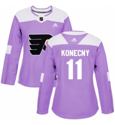 Women's Adidas Philadelphia Flyers #11 Travis Konecny Authentic Purple Fights Cancer Practice NHL Jersey