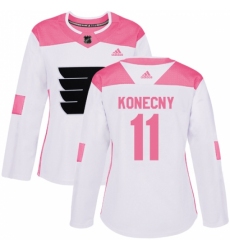 Women's Adidas Philadelphia Flyers #11 Travis Konecny Authentic White/Pink Fashion NHL Jersey