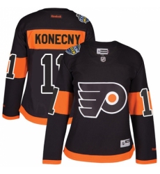 Women's Reebok Philadelphia Flyers #11 Travis Konecny Authentic Black 2017 Stadium Series NHL Jersey