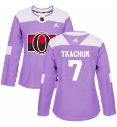 Women's Adidas Ottawa Senators #7 Brady Tkachuk Authentic Purple Fights Cancer Practice NHL Jersey