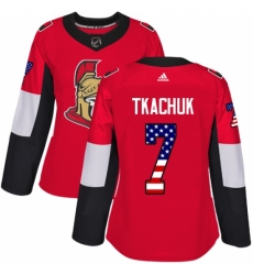 Women's Adidas Ottawa Senators #7 Brady Tkachuk Authentic Red USA Flag Fashion NHL Jersey