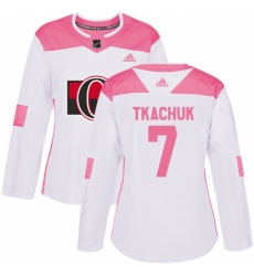 Women's Adidas Ottawa Senators #7 Brady Tkachuk Authentic White Pink Fashion NHL Jersey