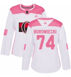 Women's Adidas Ottawa Senators #74 Mark Borowiecki Authentic White/Pink Fashion NHL Jersey