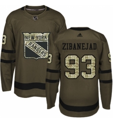 Men's Adidas New York Rangers #93 Mika Zibanejad Authentic Green Salute to Service NHL Jersey