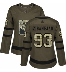 Women's Adidas New York Rangers #93 Mika Zibanejad Authentic Green Salute to Service NHL Jersey