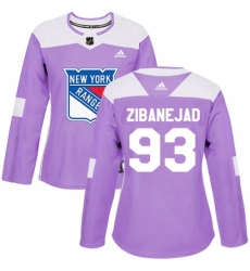 Women's Adidas New York Rangers #93 Mika Zibanejad Authentic Purple Fights Cancer Practice NHL Jersey