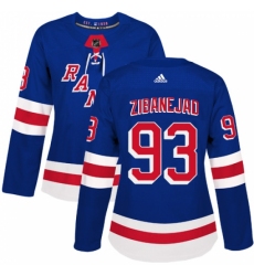 Women's Adidas New York Rangers #93 Mika Zibanejad Authentic Royal Blue Home NHL Jersey