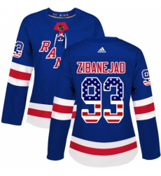 Women's Adidas New York Rangers #93 Mika Zibanejad Authentic Royal Blue USA Flag Fashion NHL Jersey