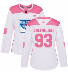 Women's Adidas New York Rangers #93 Mika Zibanejad Authentic White/Pink Fashion NHL Jersey