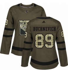 Women's Adidas New York Rangers #89 Pavel Buchnevich Authentic Green Salute to Service NHL Jersey