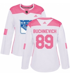 Women's Adidas New York Rangers #89 Pavel Buchnevich Authentic White/Pink Fashion NHL Jersey