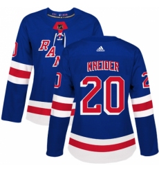 Women's Adidas New York Rangers #20 Chris Kreider Authentic Royal Blue Home NHL Jersey