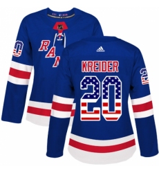 Women's Adidas New York Rangers #20 Chris Kreider Authentic Royal Blue USA Flag Fashion NHL Jersey