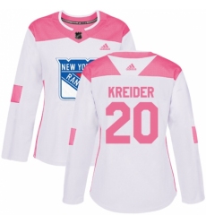 Women's Adidas New York Rangers #20 Chris Kreider Authentic White/Pink Fashion NHL Jersey