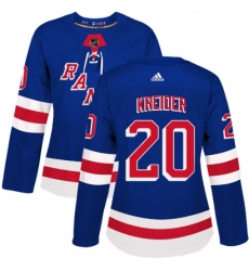 Women's Adidas New York Rangers #20 Chris Kreider Premier Royal Blue Home NHL Jersey
