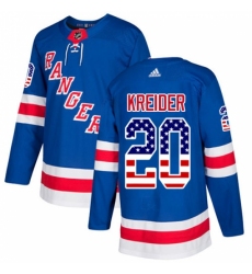 Youth Adidas New York Rangers #20 Chris Kreider Authentic Royal Blue USA Flag Fashion NHL Jersey