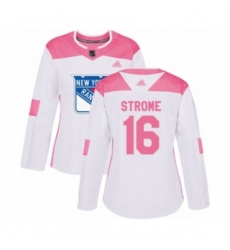 Women's New York Rangers #16 Ryan Strome Authentic White Pink Fashion Hockey Jersey
