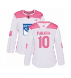 Women's New York Rangers #10 Artemi Panarin Authentic White Pink Fashion Hockey Jersey