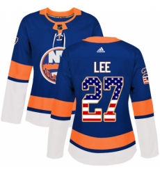 Women's Adidas New York Islanders #27 Anders Lee Authentic Royal Blue USA Flag Fashion NHL Jersey