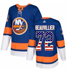 Men's Adidas New York Islanders #72 Anthony Beauvillier Authentic Royal Blue USA Flag Fashion NHL Jersey