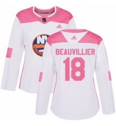 Women's Adidas New York Islanders #18 Anthony Beauvillier Authentic White Pink Fashion NHL Jersey