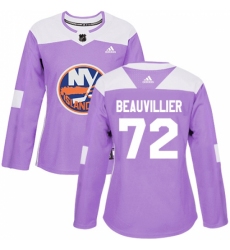 Women's Adidas New York Islanders #72 Anthony Beauvillier Authentic Purple Fights Cancer Practice NHL Jersey