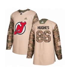 Men's New Jersey Devils #86 Jack Hughes Authentic Camo Veterans Day Practice Hockey Jersey