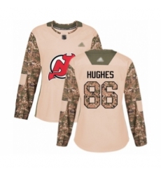 Women's New Jersey Devils #86 Jack Hughes Authentic Camo Veterans Day Practice Hockey Jersey