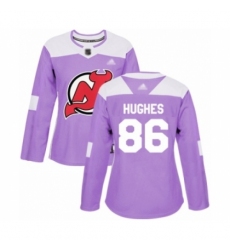 Women's New Jersey Devils #86 Jack Hughes Authentic Purple Fights Cancer Practice Hockey Jersey
