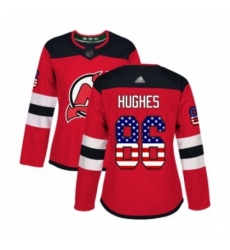 Women's New Jersey Devils #86 Jack Hughes Authentic Red USA Flag Fashion Hockey Jersey