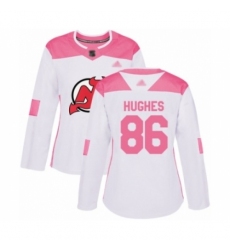 Women's New Jersey Devils #86 Jack Hughes Authentic White Pink Fashion Hockey Jersey