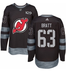 Men's Adidas New Jersey Devils #63 Jesper Bratt Authentic Black 1917-2017 100th Anniversary NHL Jersey