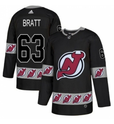 Men's Adidas New Jersey Devils #63 Jesper Bratt Authentic Black Team Logo Fashion NHL Jersey