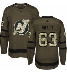 Men's Adidas New Jersey Devils #63 Jesper Bratt Authentic Green Salute to Service NHL Jersey