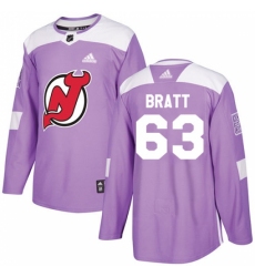Men's Adidas New Jersey Devils #63 Jesper Bratt Authentic Purple Fights Cancer Practice NHL Jersey