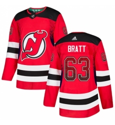 Men's Adidas New Jersey Devils #63 Jesper Bratt Authentic Red Drift Fashion NHL Jersey