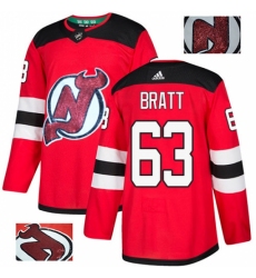 Men's Adidas New Jersey Devils #63 Jesper Bratt Authentic Red Fashion Gold NHL Jersey