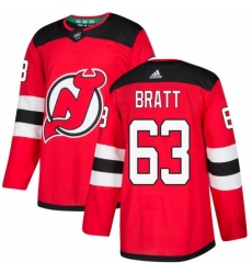 Men's Adidas New Jersey Devils #63 Jesper Bratt Authentic Red Home NHL Jersey