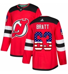 Men's Adidas New Jersey Devils #63 Jesper Bratt Authentic Red USA Flag Fashion NHL Jersey