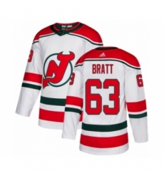 Men's Adidas New Jersey Devils #63 Jesper Bratt Authentic White Alternate NHL Jersey